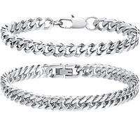 Vnox 2 braccialetti a maglia cubana da uomo, robusto acciaio inossidabile, con bordo largo per uomini papà fidanzato marito, 19-23 cm, 23, Acciaio inossidabile Argento