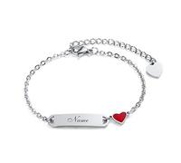 Vnox Bracciale Bambina Personalizzato Nome Acciaio 316L Cuore Regalo | Bracciale Con Targhetta Incisa E Cuore, Regolabile 16-21 Cm, Idea Regalo Per Figlia Ragazza A Compleanno Comunione