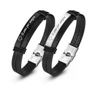 Vnox Bracciale Coppia Lui e Lei: Bracciale in Pelle Coppia Fidanzato con Incisione 19cm Regalo Fidanzato Fidanzata Regali di San Valentino per Mariti Fidanzati Mogli