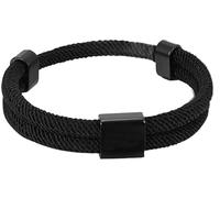 Vnox Bracciale Regolabile in Cordino Milan per Uomo - Accessori in Acciaio Inossidabile con Finitura Lucida, Colore Nero, Taglia Regolabile 13-27CM, Cordino Milan da 4MM