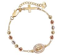Vnox Bracciale Rosario Crocifisso Cattolico per Donne - Charm in Oro 14K della Vergine Maria e Croce di Gesù, Delicato Regalo Religioso della Vergine di Guadalupe per Cresima, Battesimo, Pasqua