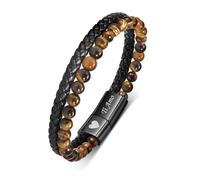 Vnox Bracciale Uomo Pelle con Perline: Bracciale Mariti Occhio di Tigre con Incisione Ti Amo Pietra Naturale Regalo Uomo Compleanno per Lui Fidanzato Mio Marito