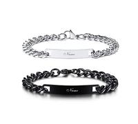 Vnox Bracciali Coppia Personalizzabili, Bracciale con Incisione Nome e Data in Acciaio Inossidabile, Idea Regalo Romantica per San Valentino, Braccialetti di Coppia per Lui e Lei