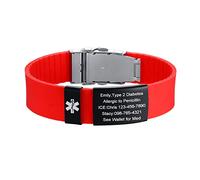 VNOX Bracciali di allerta medica per uomo donna braccialetti personalizzati sport medico ID, 7.1-8.7 inches, Acciaio inossidabile, Pietra lavica