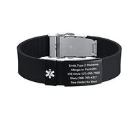 VNOX Bracciali di allerta medica per uomo donna braccialetti personalizzati sport medico ID, Silicone, Pietra lavica