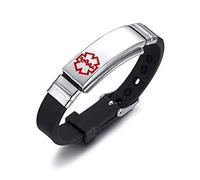 Vnox Free Acciaio Inossidabile Inciso Silicone Nero Medical Alert ID SOS Bracciale Regolabile per Uomo Donna