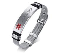 Vnox Nome in Acciaio Inossidabile ID Avviso Medico Ice Bracciale Regolabile SOS Bracciale di Emergenza per Uomo Donna,PACEMAKER Incisa