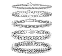 VNOX Set di 2/5 braccialetti a catena per uomo e donna, in robusto acciaio inossidabile, con maglie cubane larghe, per uomini e donne, 16,5/7/7,4/20,2/22,9 cm, One Size, Acciaio inossidabile Gemma