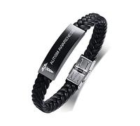 Vnox Type 2 Diabetes Braccialetto Acciaio Inossidabile Braccialetto di Allarme Medico in Pelle Stella della Vita Braccialetto Medico in Pelle per Uomini Donne,Adattabile