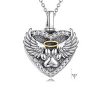 VNRIOW Collana con urna per ceneri in argento Sterling 925, con ali d'angelo, a forma di cuore, per la cremazione, per le ceneri della persona cara, con catena in acciaio inox da 45,7 cm + 5,1 cm