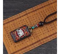 VNsdSD 30 disegni in stile etnico fatti a mano Thangka in legno di sandalo nero con ciondolo a forma dio elefante Bagua, collana Toem in esotico