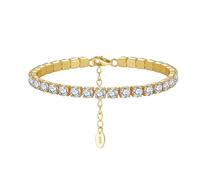 VNsdSD Bracciali da tennis rosa con taglio rotondo 4 mm per le donne S925 Bracciale classico in argento sterling diamanti coltivati in laboratorio(White Gold)