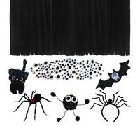 VntMQP di filo di ciniglia, 37 colori di filo di ciniglia, per il fai da te, 30 cm x 6 mm, adatto per la produzione di fiori, piccoli animali, Halloween, Natale fai da te (200Nero+Occhi)