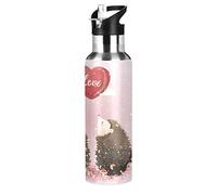 Vnurnrn Carino Amore Baby Animale Riccio Bottiglia Acqua Acciaio Inox, Isolato Borraccia Termica Senza BPA 600ML per Bevande Calde e Fredde per Bambini Sport Ciclismo Scuola