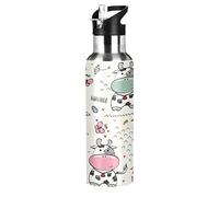 Vnurnrn Simpatico Cartone Animato Baby Mucca Bottiglia Acqua Acciaio Inox, Isolato Borraccia Termica Senza BPA 600ML per Bevande Calde e Fredde per Bambini Sport Ciclismo Scuola