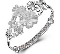 VNVFJKLO braccialetto, Bracciale rigido da donna con fiore cinese opaco regolabile, braccialetto classico, gioielli in argento