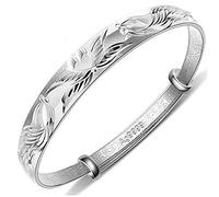 VNVFJKLO braccialetto, Bracciale rigido regolabile con carpa intagliata a mano, braccialetto dell'amicizia, gioielli in argento da donna, regali di compleanno for sorelle, amiche e coppie