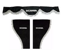 VNVIS Tende moderne in pile di velluto blu con pompon bianchi per camion Scania (nero, 3 pezzi)