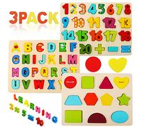 Voamuw Puzzle in legno per bambini, puzzle in legno a forma di alfabeto per bambini di 3, 4, 5 anni, giocattoli Montessori, regalo educativo per ragazzi e ragazze (set da 3)