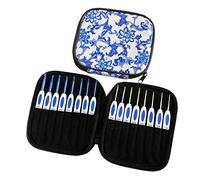 VOANZO 16 pezzi di uncinetti con custodia, ferri da maglia in porcellana bianca e blu Strumento di tessitura artigianale fai da te di tutte le dimensioni (uncinetti con custodia)