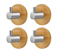 VOANZO 4PCS portasciugamani in bambù Porta Asciugamani in Legno in Acciaio Inossidabile Ganci per Asciugamani autoadesivi per Bagno Cucina Soggiorno Ufficio