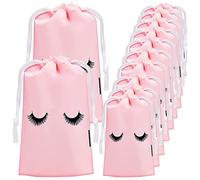 VOANZO 50 Pezzi 4 x 6 Pollici Trousse per Trucco con Coulisse per Ciglia Borse per Cosmetici con Stampa di Ciglia Borse da Viaggio per Donne Forniture per Trucco per Ragazze (Rosa)