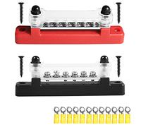 VOANZO 6 Terminal Bus Bar Ground Power Distribution Morsettiera Bus Bar con coperchio per Auto Marine Pickup Car Trailer RV Boat (Rosso + Nero)