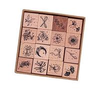 VOANZO Set di timbri in Legno da 16 Pezzi, timbri Decorativi in Legno Che combinano Piante e Stelle Set di timbri per Artigianato Fai-da-Te Creazione di Biglietti Calendari