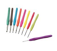 VOANZO Set di uncinetti in Alluminio Multicolore da 9 Pezzi con Manico in Gomma Morbida per Tessitura Ferri da Maglia Strumento Artigianale Il miglior Set Sia per Principianti Che per Professionisti