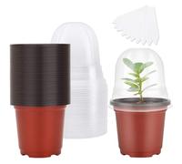 Voarge 10 vasi da 10 cm con coperchio a cupola, marrone, piccoli vasi per piante in plastica con cupola di umidità e 10 tappi per piante, rotondi, per semi, piantine