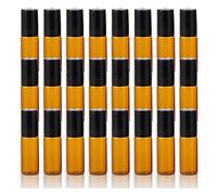 Voarge 24 bottiglie vuote in vetro roll-on da 5 ml, con scooter, marrone ambra, per oli essenziali, lozioni, profumi, marrone