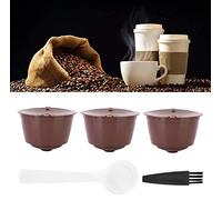Voarge 3 capsule di caffè, filtro caffè, capsule per caffettiere Dolce gusto riutilizzabili e ricaricabili - + 1 cucchiaio per riempire - 1 spazzolino in regalo (Marrone)