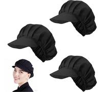 Voarge 3 Pezzi Berretto con Visiera Berretto, Cappello con Fascia Elastica per Donna Cappello da Cuoco Ristorante Cameriere Cucina Nero/Bianco (Nero)