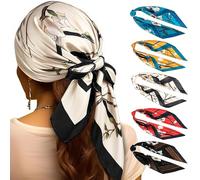 Voarge 5 confezioni da donna grandi sciarpe quadrate in raso, 90 x 90 cm, sciarpa quadrata da donna, per capelli e sciarpe per dormire, Colorato., 90*90cm