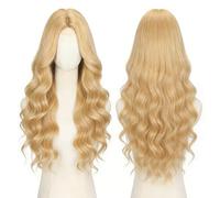 Voarge Parrucca ondulata lunga per ragazze, capelli ricci pieni ondulati resistenti al calore, costume alternativo, cosplay, feste, dorata