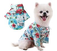 Voarge Polo per animali domestici, camicia floreale per cani in stile hawaiano, magliette stampate, maglietta estiva elegante e traspirante per cani di piccola e media taglia (Blu isola, L)