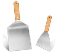 Voarge Set di 2 spatole per barbecue con manico in legno, spatola per barbecue, spatola per hamburger, teppanyaki, barbecue, bistecca, pizza