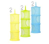 Voarge - Set di 3 cestini portaoggetti da appendere, per bambini, a 3 ripiani, pieghevoli, per vestiti piccoli (blu, verde, giallo)