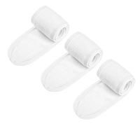 Voarge Set di 3 fasce per il trucco, regolabili, in spugna elastica con nastro magico per lavare il viso (bianco)