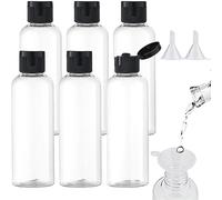 Voarge Set di 6 bottiglie da viaggio, 100 ml, in plastica, con 2 piccoli imbuti, in plastica, trasparente, per volo, aeroporto, vacanze, colore nero
