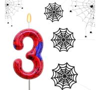 Voarge Set di candele di compleanno, con numeri con decorazione per torte, motivo ragnatele, candele di compleanno per feste di compleanno (3)