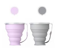 Voarge Tazza da Viaggio Pieghevole, Tazza da 2 Pezzi in Silicone Pieghevole con Coperchio, Set di Bicchieri da Bere espandibile, Adatto per Campeggio ed Escursioni(Viola,Grigio)