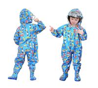 Voarge Tuta impermeabile bambino, leggero e riutilizzabile per bambini, in un unico pezzo, con cappuccio, per feste, ciclismo, escursionismo, 1-3 Anni, S, Blu