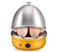 VOBAGA Pentola per uova elettrica, caldaia per uova veloce con spegnimento automatico per uova morbide, medie e sode, al vapore, verdure e polpette, vassoio in acciaio inox con capacità di 7