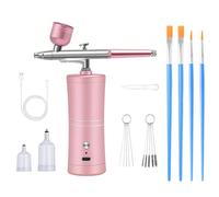 VOBOR Kit Aerografo con Compressore, Portatile Senza Fili Ricaricabile, Manuale Airbrush, per Trucco, Decorazione Torte, Modelli Colorazione, Arte Delle Unghie, Tatuaggio (Rosa)