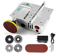 VOBOR Mini Sega Circolare da Tavolo con Disco per Lucidatura e 4 Lame, Altezza Regolabile, Alimentatore a 7 Marce, Lama per Sega da 0,1 a 15 mm, per Legno Fatto a Mano