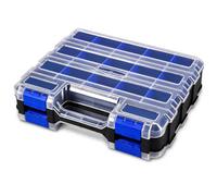 VOBOR Valigetta Porta Minuteria Bifacciale, 34 Scomparti Regolabili, Coperchio Trasparente, Chiusure di Sicurezza, PP Resistente Blu, per Viti Chiodi e Componenti, Officina e Sale Attrezzi