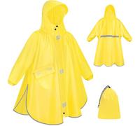 VOBUKE Poncho Antipioggia Bambino Leggero Mantella Antipioggia Impermeabile Con Cappello Tesa Strisce Riflettenti Unisex Poncho Antipioggia Riutilizzabile Giacche Pioggia con Tasca Ragazze Ragazzi