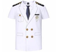Vobumix Camicia Marinaio Uomo a Maniche Corte, Camicia Capitano Navy, Costume Lavoro per Halloween, Cosplay, Feste a Tema, Spettacoli, Eventi.