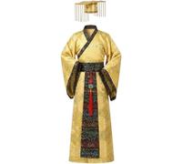 Vobumix Costume Imperatore Cinese per Uomo, Abito Tradizionale Re Antico, Vestiti Cosplay Imperatore, Set di Tunica E Cappello per Halloween E Carnevale